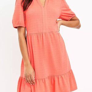 Loft Puff Sleeve Flounce Swing Coral Dress XS